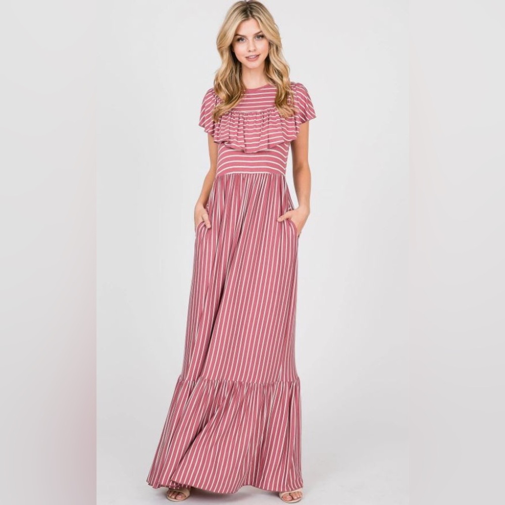 Striped Ruffle Top Maxi Dress